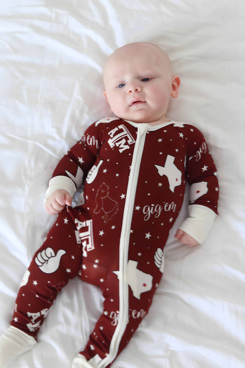 Baby on back in Texas A&M print
