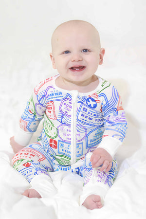 Passport Baby Footed Sleeper Travel Stamps