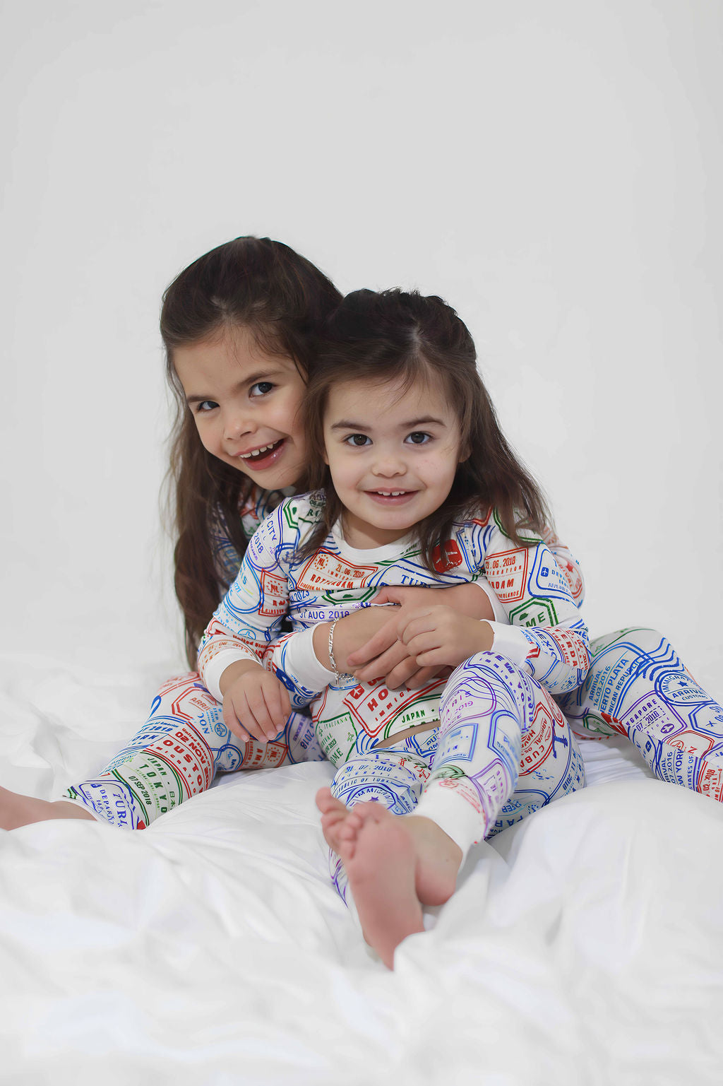 Travelling Sisters in Passport Stamp Toddler Two Piece Pajama Set